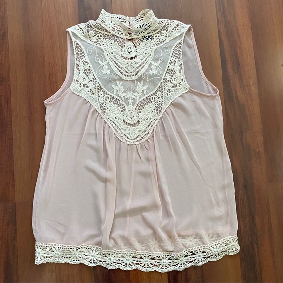 Rue21 Tops - Vintage high neck blouse sheer top tank lace cream